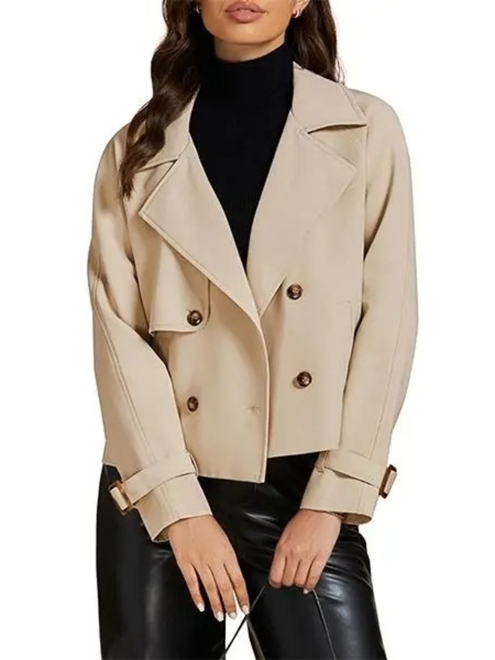 NWOT - Luvamia Cropped Beige Double-Breasted Trench Coat Women's Size Small